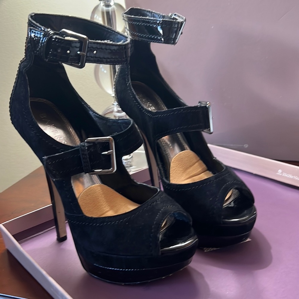 Bakers sky high platform high heels shade and patterned leather shoe